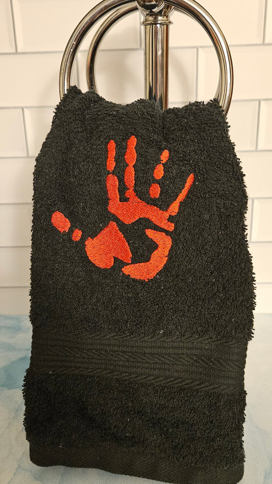 Hand Print Symbol Embroidered Hand Towel