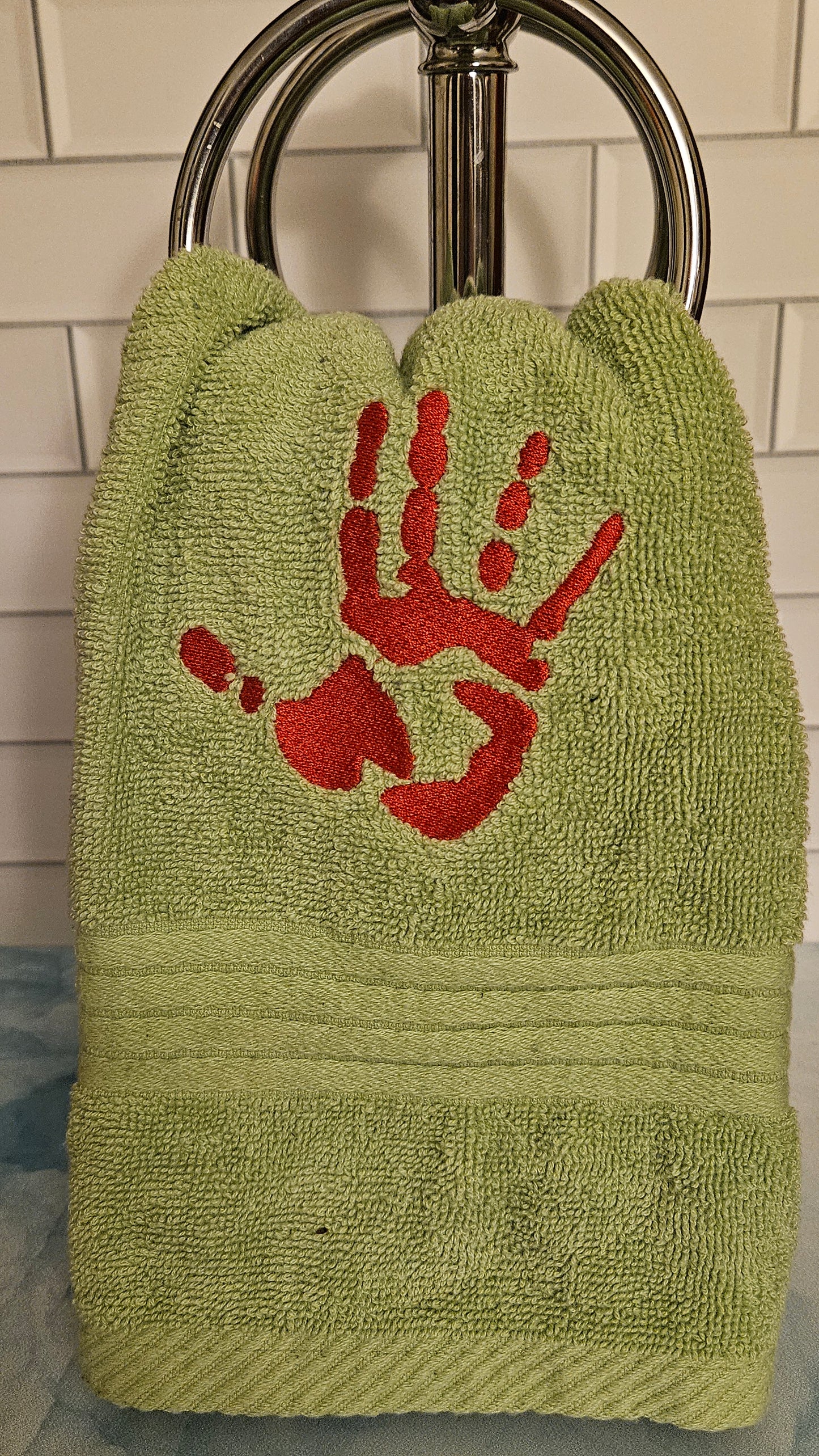 Hand Print Symbol Embroidered Hand Towel