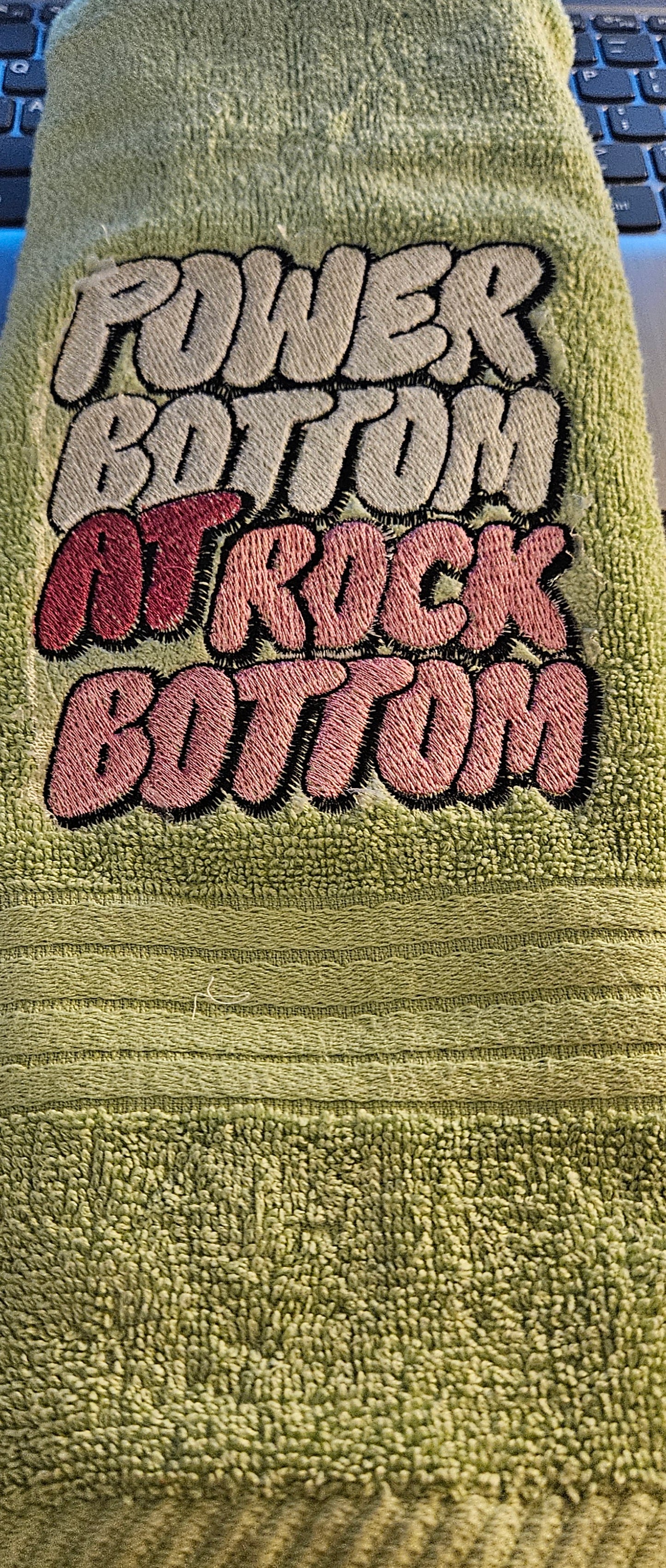 Power Bottom At Rock Bottom Embroidered Hand Towel